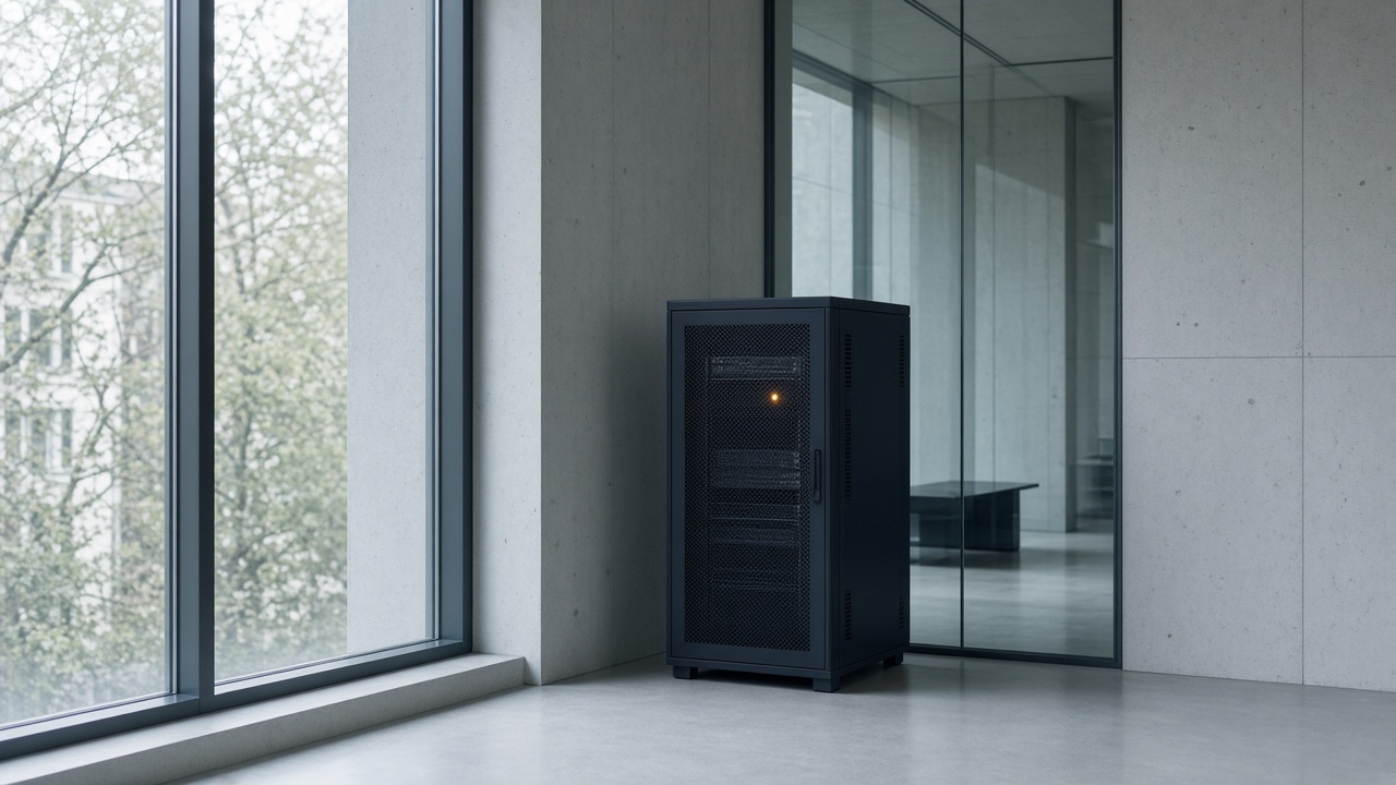 A small private server rack in a bright European office
