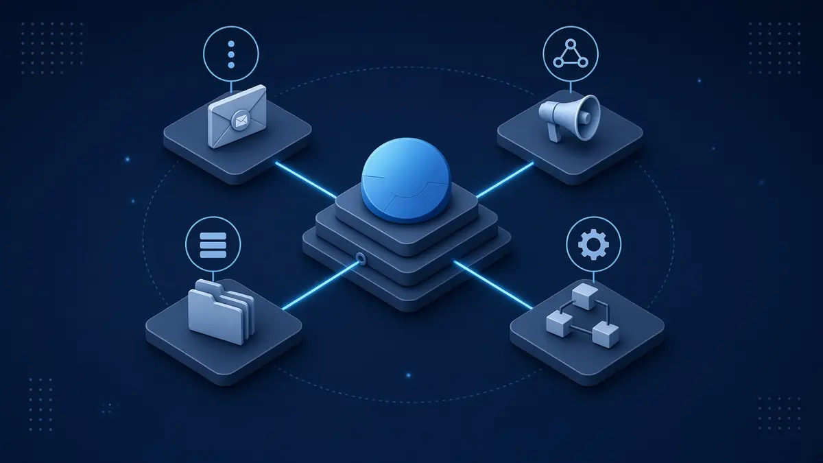 Self-hosted business stack with CRM, email, marketing, files, and automation connected